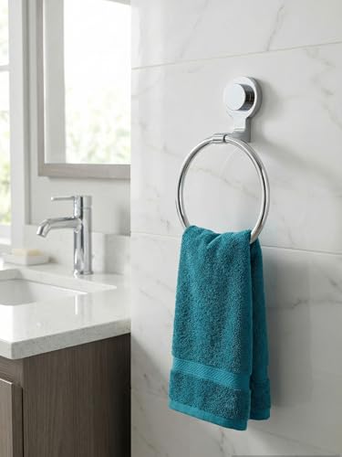Suction Cup Hand Towel Holder for Bathroom, Silver | Stainless Steel, Wall Mounted, No Drilling, Removable Hand Towel Ring for Bathroom, Kitchen