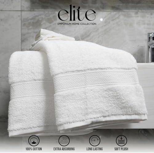 ELITE Emporium Home Collection 8-Piece Cotton Bath Towel Set - Ultra Soft, 550 GSM, Quick-Dry Towels - Bath Sheet, Bath Towels, Hand Towels, Washcloths, Bath Mat - Luxury Bathroom Towel Set (White) - color: White