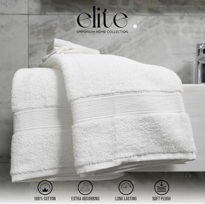 ELITE Emporium Home Collection 8-Piece Cotton Bath Towel Set - Ultra Soft, 550 GSM, Quick-Dry Towels - Bath Sheet, Bath Towels, Hand Towels, Washcloths, Bath Mat - Luxury Bathroom Towel Set (White) - color: White