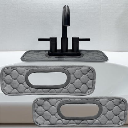 Bathroom Sink Splash Guard Oval-Hole Rectangle-Hole: AHA HOMEWARE, Faucet Mat for Bathroom Sink Oval Base, Bathroom Sink Water Splash Guard Centerset Rectangle Base (Gray & Gray) - color: Gray & Gray