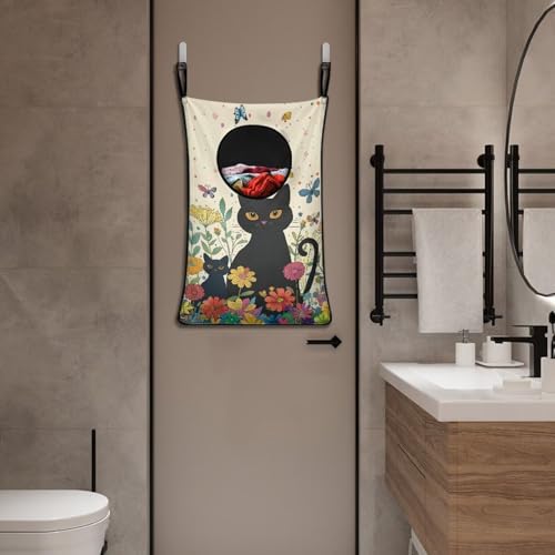 ZOUTAIRONG Black Cat Flower Hanging Laundry Hamper Kids Girls Laundry Basket Laundry Hamper Space Saving Home Storage Organizer Clothes Hampers - color: Black Cat Flower