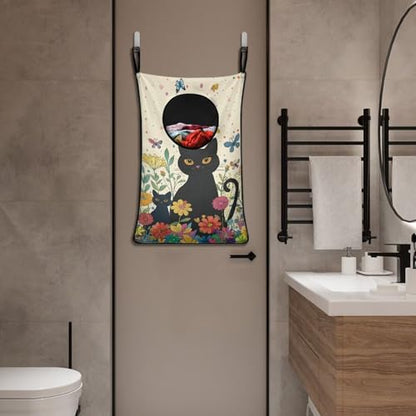 ZOUTAIRONG Black Cat Flower Hanging Laundry Hamper Kids Girls Laundry Basket Laundry Hamper Space Saving Home Storage Organizer Clothes Hampers - color: Black Cat Flower