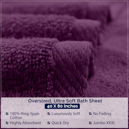 DAN RIVER Pack of 1 Bath Sheet 40x80 Inches, Oversized Quick Dry Towel, Soft Luxury Towels for Bathroom - Purple Passion - color: Purple Passion