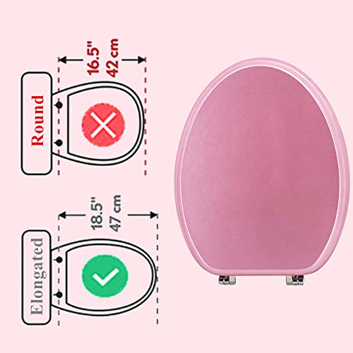 Elongated Toilet Seat Wood Toilet Seat Prevent Shifting with Zinc Alloy Hinges American Standard Size Toilet Seat Easy to Install also Easy to Clean (Elongated,Sparkling Pink) - color: Lucky Pink, size: Elongated