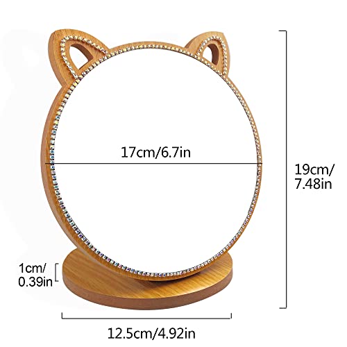 Vanity Makeup Mirror with Crystal Rhinestone Girls Desk/Tabletop Mirror Cute cat Shape for Counter top in Bedroom/Bathroom (6.7")