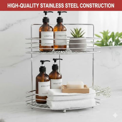 2-Tier Floor Standing Shower Caddy - Stainless Steel Bathroom Organizer Includes Screws and Anchors - Large Freestanding or Wall-Mounted Caddy - Silver - style: TRIANGLE 2-LAYER