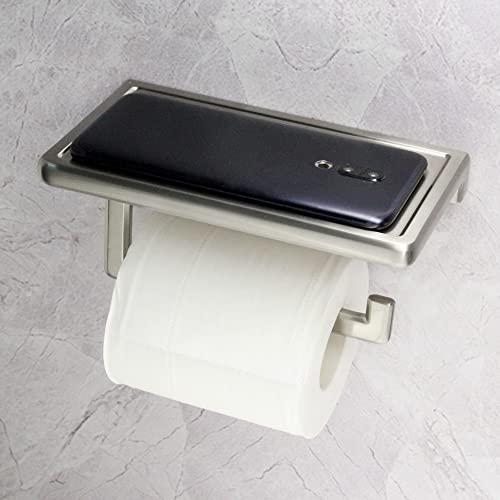 Toilet Paper Holder for Bathroom Solid ZINC Alloy Material and Superior Hotel Style Tissue Roll Holder with Cell Phone Storage Nickel Finish D500091BN - color: Brushed Nickel