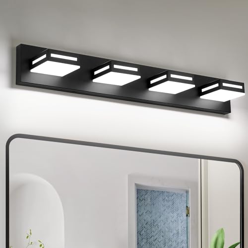 LED Modern Bathroom Light Fixtures, 4-Light 30-Inch Matte Black Vanity Lights for Bathroom Lighting Fixtures Over Mirror, 6000K Cool White 350° Rotatable Wall Lamp - color: Black, size: 4-light,30-inch