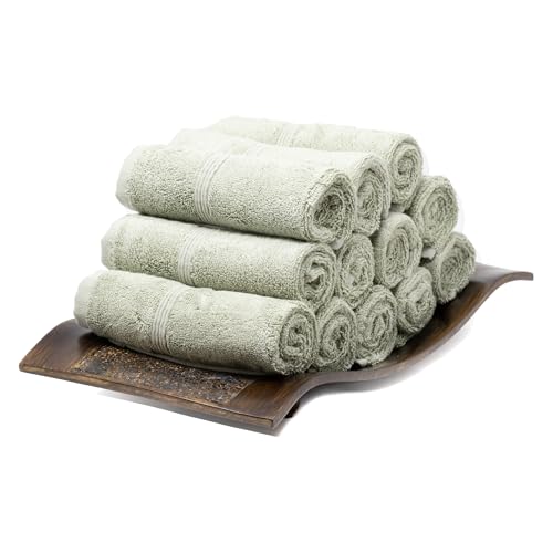 Mosobam Turkish Washcloths, 12 Pack, 13 x 13 in, 700 GSM, Seagrass Green | 12 washcloth face towels, 13 x 13 in, 700 GSM bamboo-viscose and Turkish cotton blend, plush, absorbent and woven in Turkey - color: Seagrass Green, size: Washcloths, Set of 12
