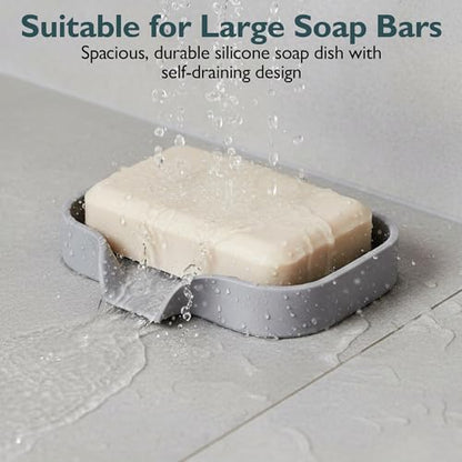 Self Draining Soap Dish with Drain Spout - Bar Soap Holder for Bathroom & Kitchen Sink - Flexible Non-Slip Silicone Soap Holder for Bar Soap, Sponge & Scrubber - 1 Pack - size: 1 Pack