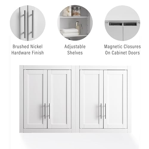 Crosley Furniture Savannah 2-Piece Wall Kitchen Storage Cabinet, Cabinets for Laundry, Bathroom, White - color: White, style: 2-Piece Bathroom Cabinet