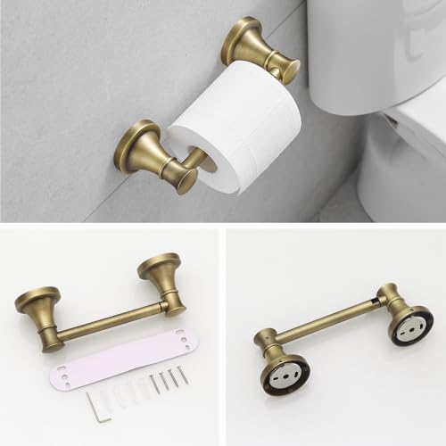 RUMOSE Pivoting Toilet Paper Holder and Hand Towel Ring, Antique Brass | Wall Mount, Bathroom Hardware Accessories 2 PCS Set, Toilet Tissue Roll Holder & Towel Hanger, Rustproof, Stainless Steel - color: Antique Brass