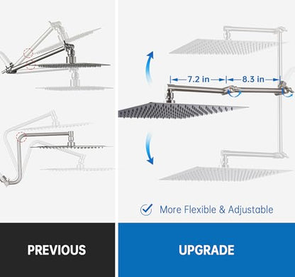 G-Promise 16 Inch Solid Brass Shower Head Extension Arm (Brushed Nickel) | Rise or Lower Shower Head, All Metal, Height & Angle Adjustable Extender, Firmly Secure Shower Head, Easy Install - color: Brushed Nickel