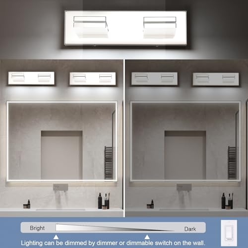 SineRise LED Modern Bathroom Vanity Light Fixtures, Modern Acrylic Bathroom Wall Lighting Fixtures Over Mirror, 2-Light, 15.5-Inch, Chrome, 100%-0% White - color: Chrome, 100%-0% White, size: 2-Light, 15.5-Inch