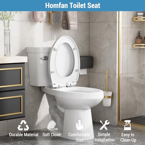 Soft Close Elongated Toilet Seat – White, Quick Release Hinges, Non-Slip Bumpers, Quiet, Easy to Clean – Fits Most American Standard Elongated Toilets – Easy Installation – White, Elongated, Regular - size: Elongated