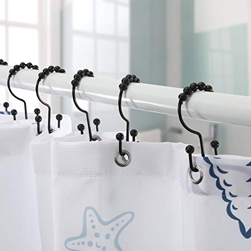 Shower Curtain Hooks, Goowin Shower Curtain Rings, Stainless Steel Black Shower Curtain Hooks, Shower Curtain Rings Rust Proof, Free Sliding Double Shower Hooks for Shower Curtain & Liners (Black) - color: Black