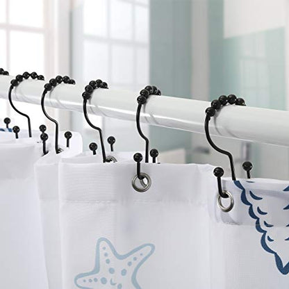 Shower Curtain Hooks, Goowin Shower Curtain Rings, Stainless Steel Black Shower Curtain Hooks, Shower Curtain Rings Rust Proof, Free Sliding Double Shower Hooks for Shower Curtain & Liners (Black) - color: Black