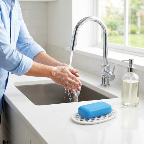 3 Pcs Silicone Soap Holder, Non-Slip Silicone Soap Dish for Shower with Efficient Drainage Holes, Soap-Tray for Shower Self Draining Bathroom Sink, Kitchen Counter, Easy Cleaning(White)