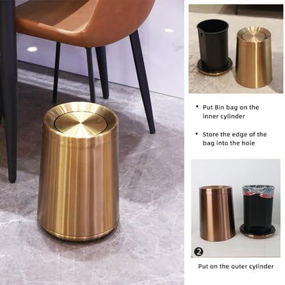 10 L/2.6Gallen,Swing Lid Gold Brass Trash Can,Brushed Nickel Garbage Can Bathroom with Flipping Lid,for Bathroom, Living Room,Bedroom,Hotel (Rose Gold) - color: rose gold