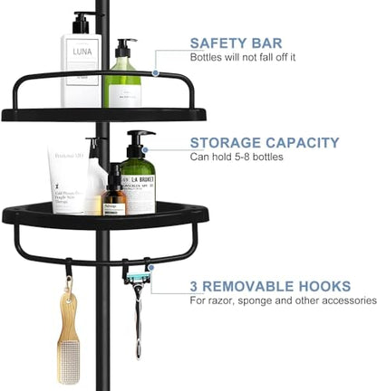 Corner Shower Caddy Constant Tension Pole Rustproof Shower Rack 4 Tiers Adjustable Bathroom Storage Organizer Drill Free