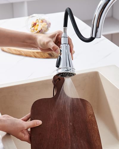 Kitchen Faucet Spray Head Replacement with 15 Adapters, 3-Function, Chrome | Pull Down Faucet Sprayer Head, Easy to Install, Compatible with Delta Moen Kohler, 3 Modes, for Kitchen Sink Faucet - color: Chrome