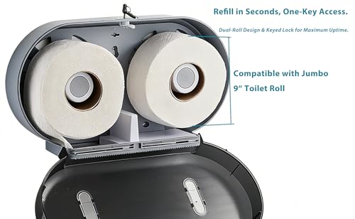 Twin Jumbo Toilet Roll Dispenser: Double 9 Inch Paper Holder Wall Mount with Key Lock for Commercial Office & Public Restrooms, Design by Modunful MD-902-Black - color: Black, size: 2 Rolls