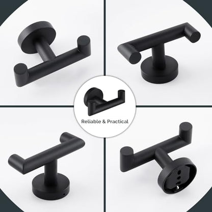 Angle Simple Double Towel Hook Matte Black 2 PCS, SUS304 Stainless Steel Bathroom Robe Hook, Hand Towel Holder for Wall - color: Matte Black, size: 2 Pack