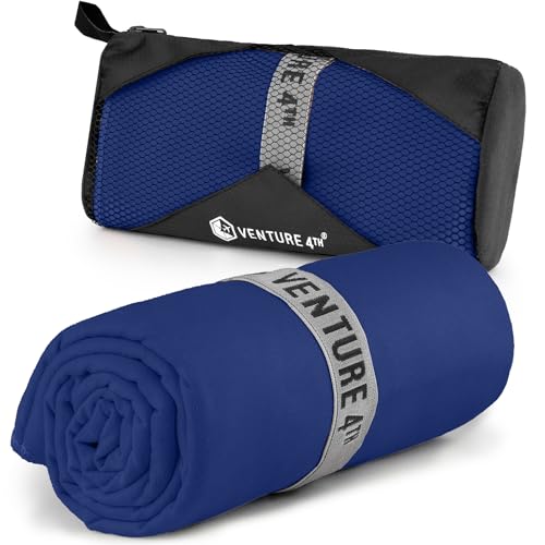 VENTURE 4TH Quick Dry Microfiber Towel for Camping & Gym - Navy Blue XL | Lightweight, absorbs 7x more than cotton, dries fast & resists odor. Packable Travel Towel with tear-resistant carry bag. - color: Navy Blue, size: 72.00" x 31.50"