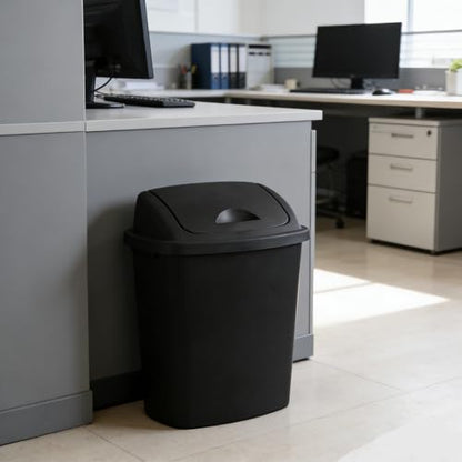 Pack of 4 Plastic Trash Can Wastebasket, 7 Gallon | Black, Commercial Office and Bathroom Use, Durable Easy-Clean Bin, Space-Saving Shape - size: 7 Gallon