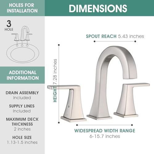 Bathroom Faucets for Sink, 2 Handle Widespread Bathroom Sink Faucet, 3 Hole Modern Stainless Steel Faucet with Pop-up Drain and Water Supply Lines, Brushed Nickel - color: Brushed Nickel