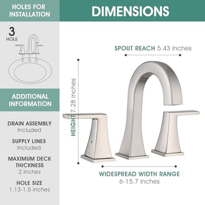 Bathroom Faucets for Sink, 2 Handle Widespread Bathroom Sink Faucet, 3 Hole Modern Stainless Steel Faucet with Pop-up Drain and Water Supply Lines, Brushed Nickel - color: Brushed Nickel