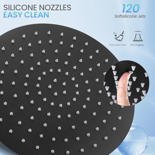12 inch Matte Black Rainfall Shower Head - All Metal Stainless Steel Full Body Round Rain Shower with 120 Silicone Nozzles - color: Matte Black, size: 12 Inch