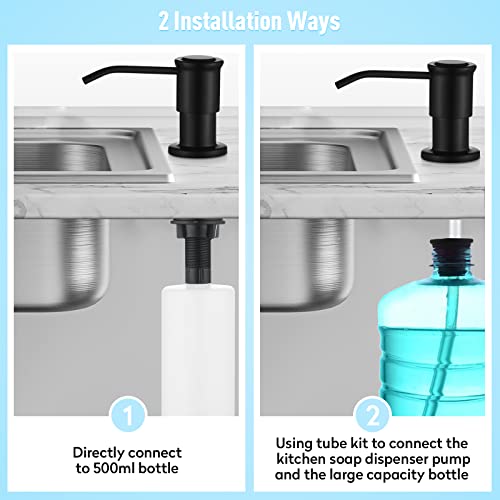 CREA Kitchen Soap Dispenser Countertop Soap Dispenserfor Kitchen Sink Black Built in Sink Soap Dispenser Top Fill Deck Mount Dispenser for Bathroom with 39" Tube Large Capacity 17 OZ Bottle - color: Black, style: Circular