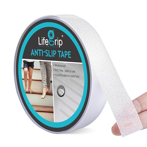 LifeGrip Transparent Anti Slip Tape, 1 inch by 17 feet, Non-Slip Traction Grip Tape to Tubs, Boats, Stairs, Clear, Soft, Comfortable for Bare feet (1" X 17') - size: 1" X 17'