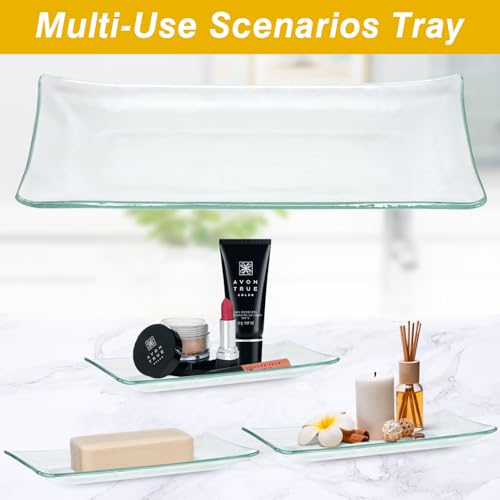 Bathroom Accessories Set, 4Pcs Clear and Gold Glass Bathroom Accessories Sets Complete w/Lotion Soap Dispenser, Toothbrush Holder, Apothecary Jar, Vanity Tray, Bathroom Decor | Kit w/ Bathroom Soap Dispenser Set, Toothbrush Holder, Qtip Holder, Vanity Tra