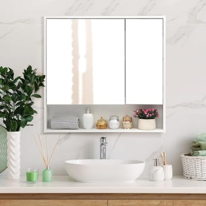 ALIMORDEN Medicine Cabinet with Mirror and Shelves, Bathroom Wood Wall Cabinet Over The Toilet, Vanity, Recessed or Surface Mount, 30.07 Inch x 30 Inch, White - color: White