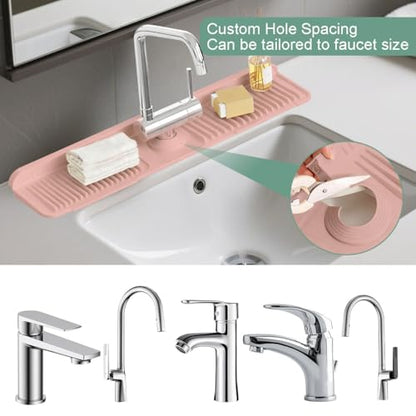 24 Inch Upgraded Draining Mat Folding faucet Mat for Bathroom Sink Splash Guard 7° Slope with Button Lock Water Draining Pad for Kitchen Bathroom Bar(Pink) - color: Pink