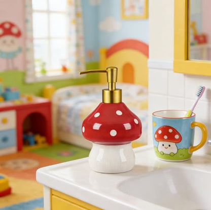 RQYIXI 17 Oz Mushroom Ceramic Soap Dispenser with ABS Pump,Refillable Liquid Bathroom soap Dispenser for Lotion,Body Wash,Cute Kitchen Soap Dispenser for Dish Soap,Hand Soap - color: Mushroom
