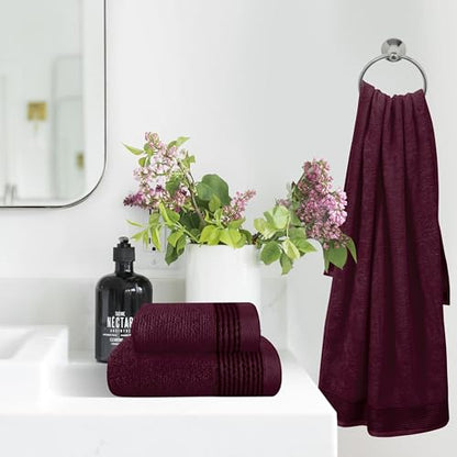 Ultra Soft 3 Pack Cotton Towel Set, Contains a Bath Towel 28x55 inch, a Hand Towel 16x24 inch & a Wash Coth 12x12 inch, Ideal Everyday use, Compact & Lightweight -Burgundy - color: Burgundy, size: 3 Pack Set