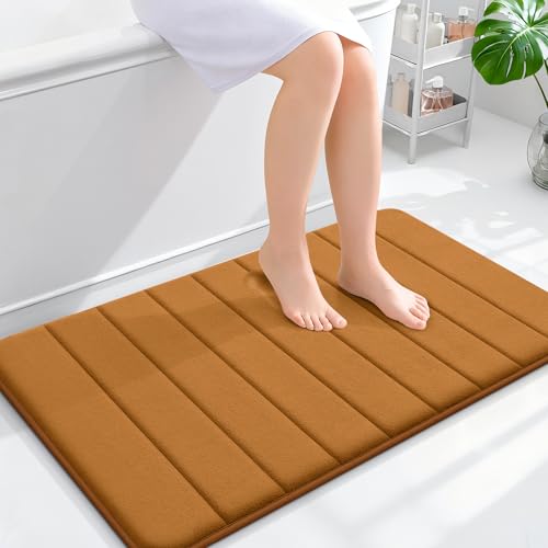 OLANLY Memory Foam Bath Mat 35x24, Super Soft and Absorbent Bathroom Rugs | Ochre, Quick Dry Bath Rug, Machine Washable Shower Floor Mats, Bathmat Carpet for Bathroom Floor, Tub and Shower - color: Ochre, size: 35" X 24"