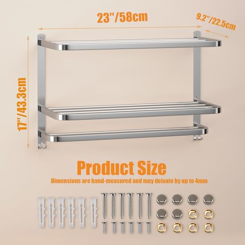 NICETAKU 23inch 3-Tier Towel Racks for Bathroom with Shelf, Multilayer Hotel Towel Holder with Hooks, Stainless Steel Wall-Mounted Brushed Finish Towel Bars, Silver - color: Silver