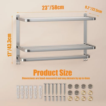 NICETAKU 23inch 3-Tier Towel Racks for Bathroom with Shelf, Multilayer Hotel Towel Holder with Hooks, Stainless Steel Wall-Mounted Brushed Finish Towel Bars, Silver - color: Silver