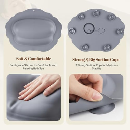 Silicone Bath Pillow for Tub Travel Inflatable Head Neck Support | Easy to Clean, Quick-Drying, No Machine Wash Needed, Non-Slip Suction Cups, Ergonomic, Gifts for Women, Gray - color: Gray