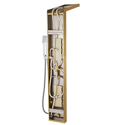 Rainfall Shower Panel Tower Stainless Steel Multi-Function Shower Panel System with Body Massage Jets Tub Resort