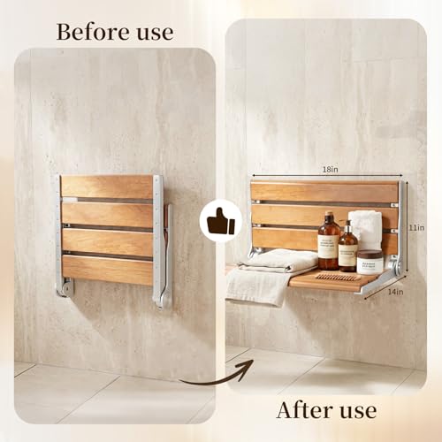 18" Wall Mount Shower Seat for Adults | Shower Bench Wall Mount for Inside Shower, Fold Down Shower Seat, Shower Seats for Adults - color: Yellow & Aluminum Alloy & Silver
