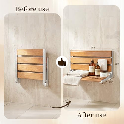 18" Wall Mount Shower Seat for Adults | Shower Bench Wall Mount for Inside Shower, Fold Down Shower Seat, Shower Seats for Adults - color: Yellow & Aluminum Alloy & Silver
