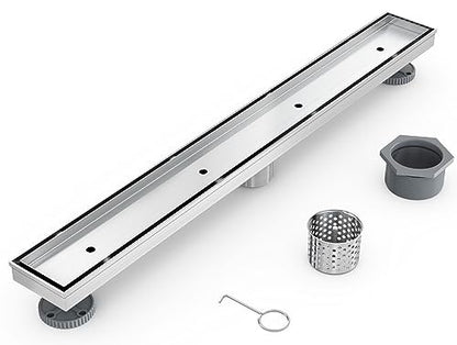 24 Inch Linear Shower Drain with Tile Insert Grate, Brushed | 304 Stainless Steel, Rectangle Tile Floor Drain for Bathroom, with Hair Strainer, Adjustable Feet, cUPC Certified - size: 24 inch