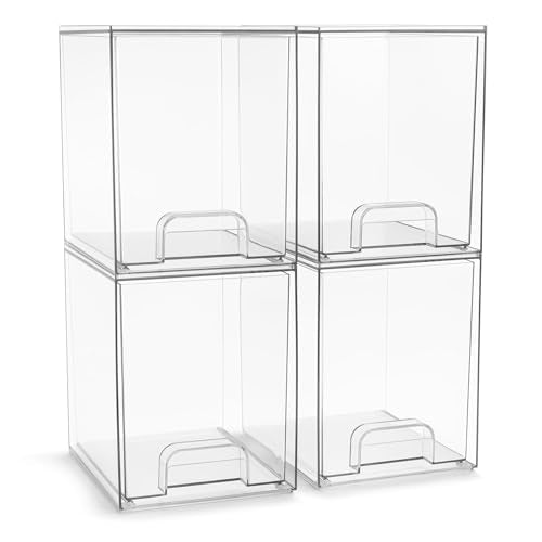 Sorbus Acrylic Storage Containers - 4 Pack, Stackable Storage Bins Set for Bathroom Organization - Clear Acrylic Drawer Organizers - Makeup Case Pull-Out Drawers (7.6’’ Tall) - size: 4 Pack, 7.6’’ Tall