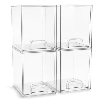 Sorbus Acrylic Storage Containers - 4 Pack, Stackable Storage Bins Set for Bathroom Organization - Clear Acrylic Drawer Organizers - Makeup Case Pull-Out Drawers (7.6’’ Tall) - size: 4 Pack, 7.6’’ Tall