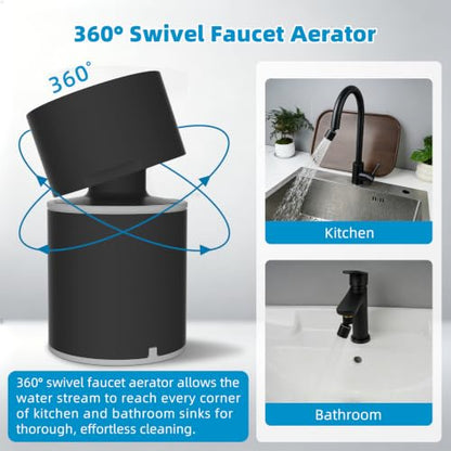 Hibbent cUPC Certified 2-function 360° Swivel Sink Aerator, Matte Black | NSF/ANSI/CAN 61 Certified High Flow Faucet Extender with Metal Adapter for Kitchen & Bathroom, 55/64” Female Thread - color: Matte Black